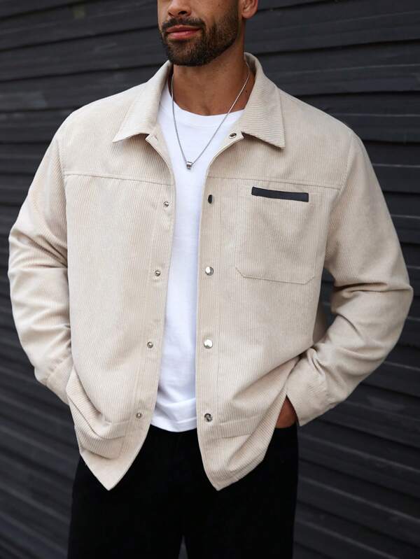 Manfinity Homme Plus Size Men's Casual Button-Front Pocket Jacket