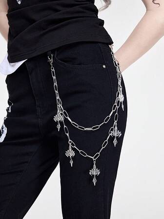 Goth Cadena para la cintura de estilo gótico retro con diseño de llama y cruz, perfecta para look diario