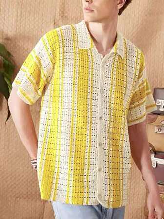 Manfinity Chillmode Men's Summer Casual Contrast Stripe Knit Sweater Summer Men Shirts