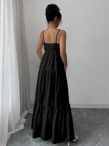 Rafferiza Vestido elegante de unicolor sin mangas y con cintura para mujer, de verano - Negro - Ver 2