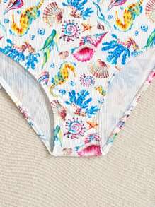 Tween Girls Marine Life Print Bikini Swimsuit Three Piece Set - Multicolor - View 5