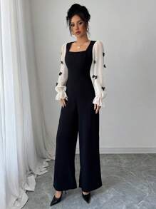 Modelyn Women's Patchwork Bow Knitted Jumpsuit Fall Cloth For Women - Black - View 4