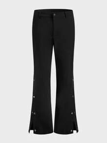 BRENVOR Pantalones rectos de ajuste relajado de color negro sólido, con cintura ajustable, para uso casual y diario para hombres, esencial para viajes