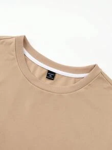 Manfinity Homme Plus Size Men's Summer Casual Contrast Stripe T-Shirt And Shorts Set - Khaki - View 6