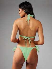 MISSGUIDED Ensemble de bikini triangle plissé avec détails de bordure - Vert - Voir 2