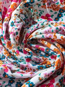Linhara Blusa plus size feminina folgada com estampa floral e manga lanterna, estilo camponês - Multicolorido - Ver 5