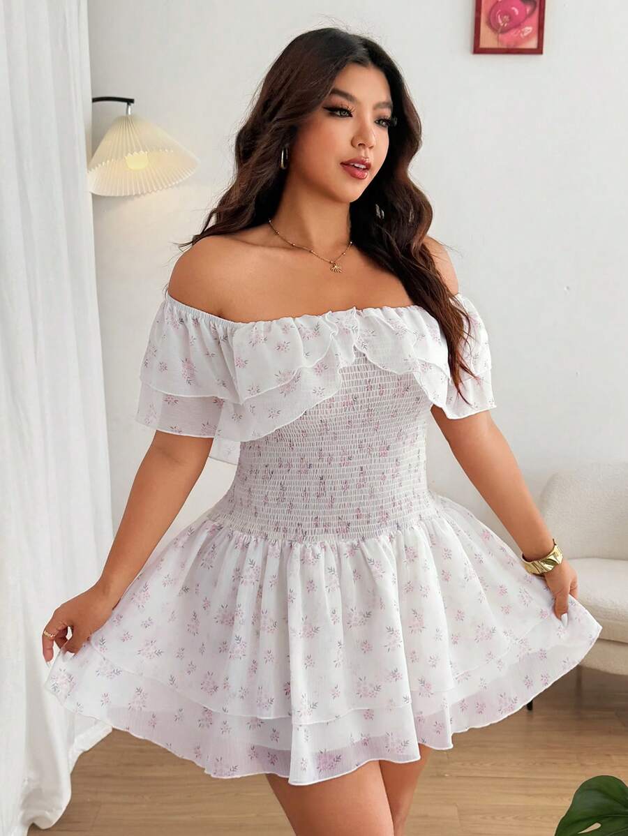 Flirla Plus Size Sexy & Elegant Off-Shoulder Beach Vacation Dress - White - View 1