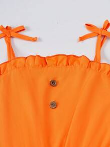 SHEIN Genkimix Kids Bộ 3 món đồ liền thân dễ thương cho bé gái tuổi teen, thường ngày, họa tiết hoa sọc và màu trơn, phù hợp với gia đình nhiều con, kỳ nghỉ ở bãi biển, vui chơi ngoài trời, đi học - Nhiều màu - Xem 5