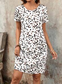 EMERY ROSE Women's Casual All-Over Print Pockets Short Sleeve Summer Dress Summer Dresses For Women,Shirt Dresses For Women - White - View 3
