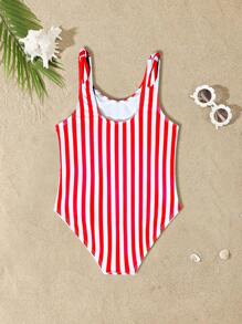 SHEIN Young Girl Striped Knot One-Piece Swimsuit (Random Print)