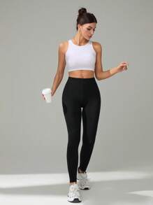 SHEIN Tall Women's Solid Color High Waist Casual Skinny Pants - Black - View 3