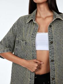 TRNVIE Women's Drop Shoulder Single-Breasted Pocket Loose Casual Denim Jacket - Blue - View 7