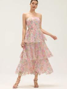 GENKIRA Pink Floral Elegant Embroidered Ditsy Floral Sleeveless Dress For Women,Summer Style Wedding Ninang Delicate Design Spring Autumn Fall - Multicolor - View 1