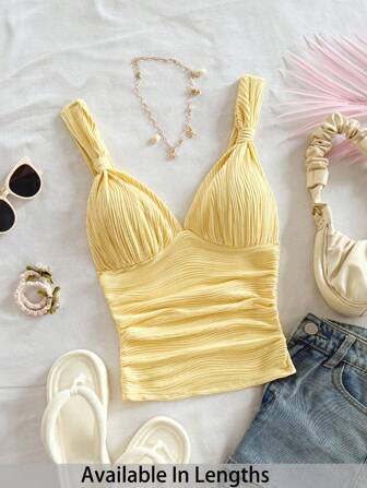 SHEIN Tall CURVE Große Größen Sommer Lässig einfarbiges strukturiertes gerüschtes Camisole Top