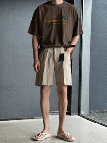 DAZY 男士星星字母印花落肩夏季T恤，图案T恤 - 棕色 - 查看 3