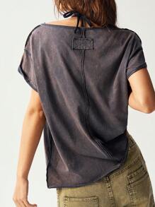 Bohemela 大码女式纯色针织不对称领口短袖宽松T恤上衣夏季