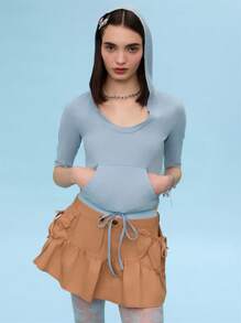 COUREZ Fitted Hoodie Short Sleeve Top ,Summer For Women ,Summer Top Going Out Top Casual ,Y2K Cotton Cotton Vintage - Blue - View 6