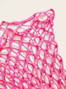 SpicyHot Bộ đồ lót hở đáy gợi cảm và quyến rũ cỡ lớn bằng lưới trong suốt đính đá lấp lánh cho tiệc rave - Màu Hồng Tươi - Xem 4