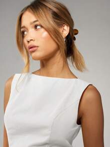 MISSGUIDED Sleeveless Bodycon Mini Dress V Back Design Party Wedding Guest Summer Spring Classic Fitted Modern Elegant Evening Fashion - White - View 3