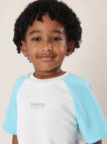 SUMWON Ensemble deux pièces d'été pour garçons, t-shirt raglan, short décontracté et athlétique. Tenue de sport et de jeu, respirante, streetwear de printemps - Multicolore - Voir 5