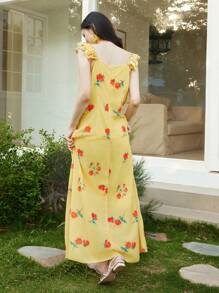 Celisse Women's Summer Casual Holiday Ruffled V-Neck Waisted Long Dress Beach Outfits For Woman