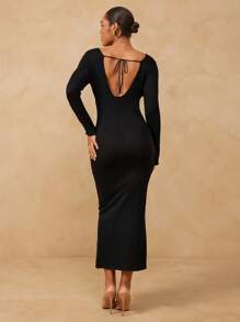 L'Amorae Abito a maglia aderente con decorazione in metallo traforato, sexy e alla moda, di taglie comode