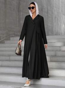 Al Najma 女士简约休闲长袍，带领，优雅现代长袍，长袍 - 黑色 - 查看 1