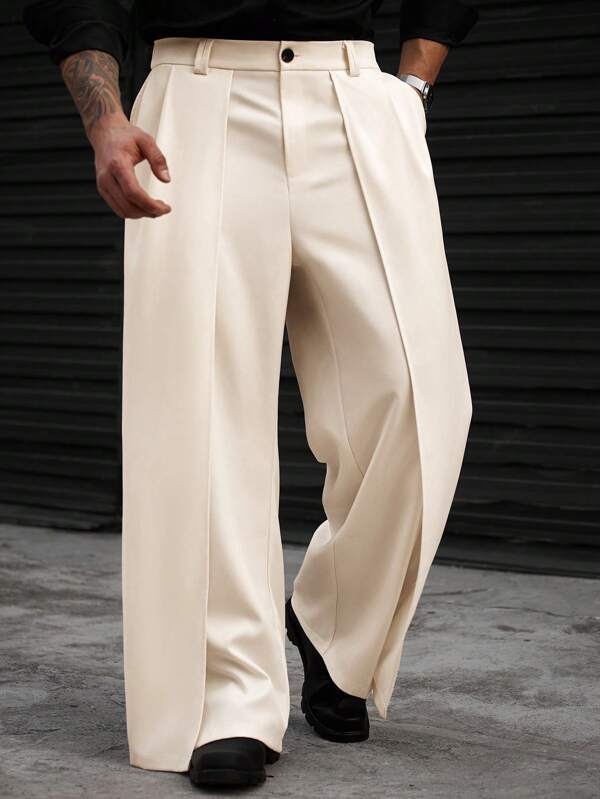 Manfinity Homme Plus Size Men's Casual Solid Color Wide Leg Pants