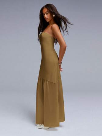 Athîral Lång enfärgad klänning för kvinnor, moderiktig för sommaren