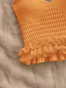 Soleia Top court tricot à encolure dégagée avec volant, style décontracté pour l'été