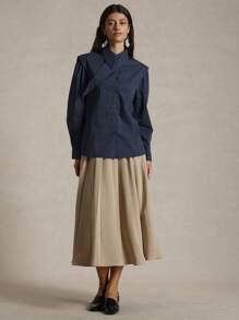 Briarwyn Camisa de mujer de manga larga a rayas con cuello asimétrico, conjunto de ropa de verano elegante para mujeres