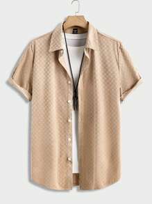 Manfinity RelaxMax 男士夏季休闲纯色纹理衬衫 - 卡其色 - 查看 1