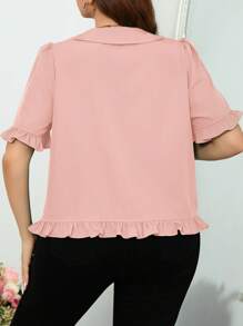 SHEIN Clasi 大码夏季休闲纯色泡泡袖荷叶边下摆衬衫