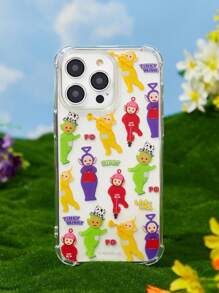 Teletubbies X SHEIN غطاء هاتف نقال شفاف مضاد للاصطدام بتصميم رسوم كرتونية جميلة ، غطاء واقي مناسب لهاتف آيفون