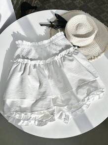 Comfortcana 大码荷叶边下摆波西米亚风格短裤 - 白色 - 查看 1