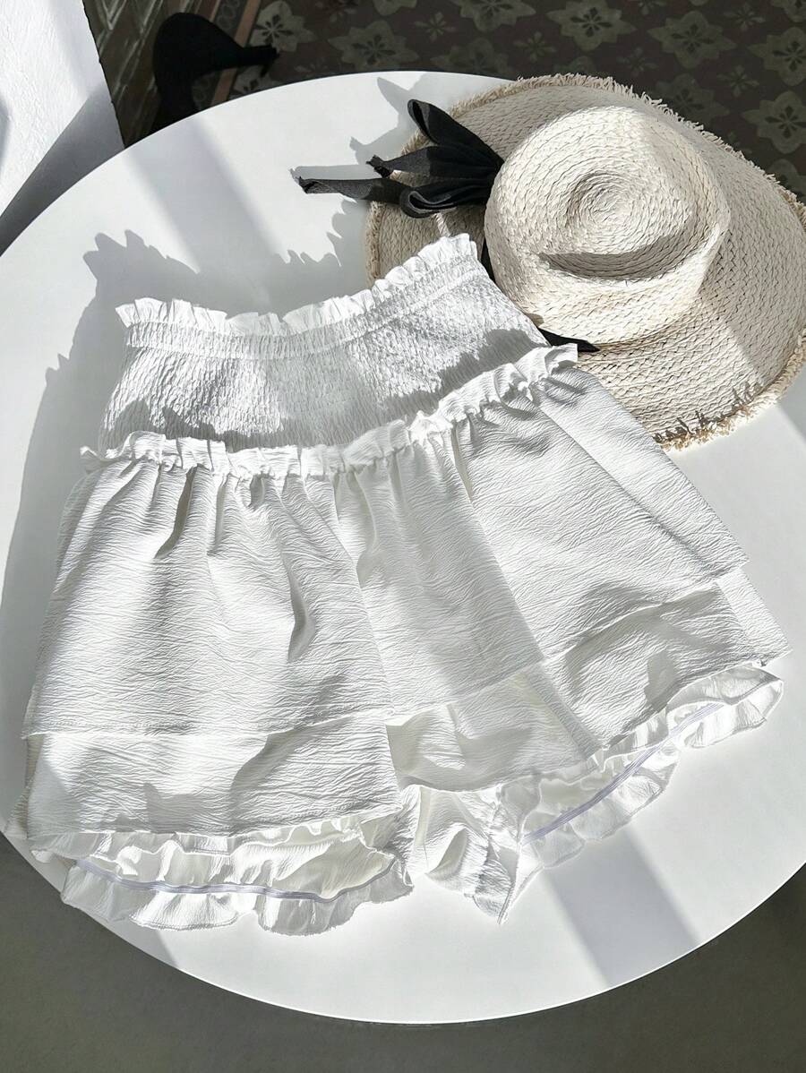 Comfortcana 大码荷叶边下摆波西米亚风格短裤 - 白色 - 查看 1