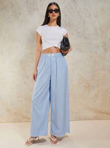 COSMINA Women's Striped Print Elastic Waist Casual Pants