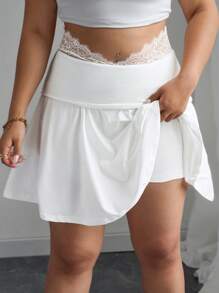 Elenzga Vintage Versatile Low-Waist Lace Patchwork Skirt, Anti-Exposure, Flowy Solid Color A-Line Mini Skirt For Women - White - View 6