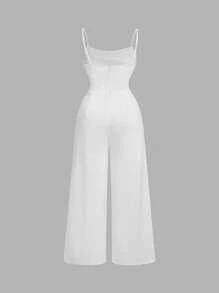 SHEIN MOD Plus Size Women Wide Leg Jumpsuit With Batwing Collar, White - White - View 2