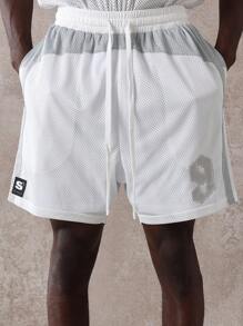 Shorts de baloncesto deportivos de malla, con cordón, transpirables, para verano, gimnasio, entrenamiento, ejercicio, fitness, ropa deportiva, correr, actividad física, con material de jersey que absorbe la humedad - Multicolor - Ver 6