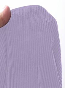 DAZY Women Casual Solid Color Ribbed Half Button Cardigan Long Sleeve Fitted T-Shirt, Spring/Autumn,Fall Women Clothes - Mauve Purple - View 4