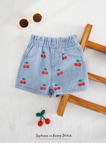 Cozy Pixies Baby Girl Fruit Pattern Elastic Waist Casual Shorts, Versatile And Comfortable