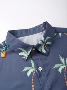 Manfinity Swimmode Men's Palm Tree Print Short Sleeve Shirt And Shorts Beach 2-Piece Set Men's Vacation Clothes Men Swim Trunks, Hawaiian, Men's Beach Shirts, Men's Resort Wear, Men's Vacation Outfit, Men's Bahama Outfit