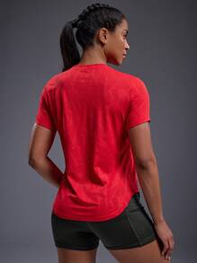 Powerista Áo thun thể thao cổ tròn tay ngắn thoáng khí thường ngày cho nữ, Áo tập gym mùa hè - Đỏ - Xem 3