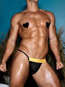 Tanga de bloques de color para hombre, ropa interior sexy adecuada para citas