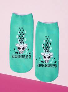 THE POWERPUFF GIRLS X SHEIN 1 双可爱泡泡图案踝袜，舒适 - 彩色 - 查看 3