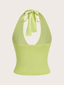 SHEIN EZwear Women's Lime Green V-Neck Halter Top, Summer - Lime Green - View 2