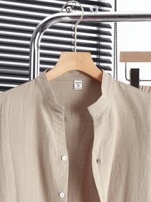SHEIN Conjunto de 2 piezas para adolescentes, camisa de manga corta de tejido con cuello de pie y pantalones casuales, sueltos, versátiles y cómodos, de costo-efectivo
