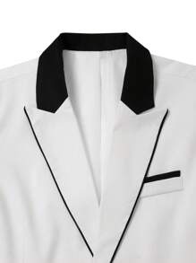 Manfinity Mode Men's Contrasting Color Lapel Neck Single-Breasted Casual Suit Jacket Wedding Blazer For Men, Prom Tuxedo Blazer For Men - White - View 5