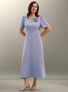 SHEIN Clasi فستان أنيق للمرأة ذات المقاسات الكبيرة بزخرفة ثلاثية الأبعاد مع خصر منسدل ، للربيع والصيف